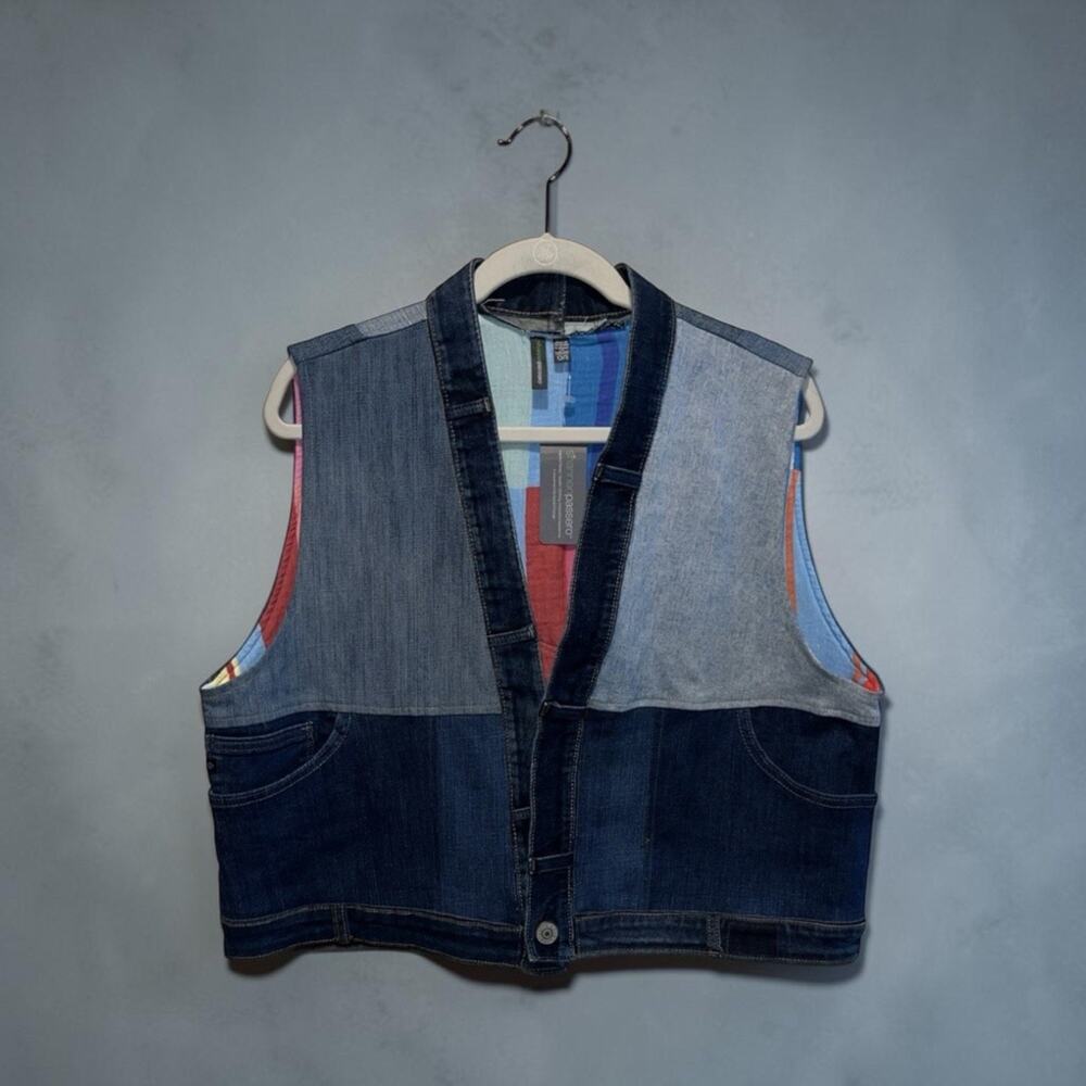Shannon Passero Denim Recycled Fabrics Jean Vest Floral Embroidered One Size NWT